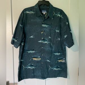 Fishing Life Men’s Button Up Short Sleeve Shirt 100% Cotton XL
